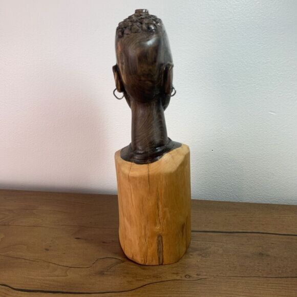 Carved Old African Solid Wood Carving Female Bust Figure Art Artwork - Picture 9 of 10
